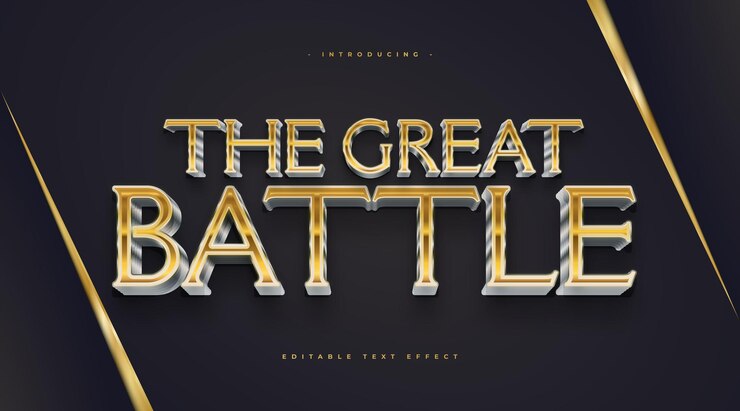 Vector estilo de texto cinematográfico dorado y plateado con efecto 3d. efecto de estilo de texto editable