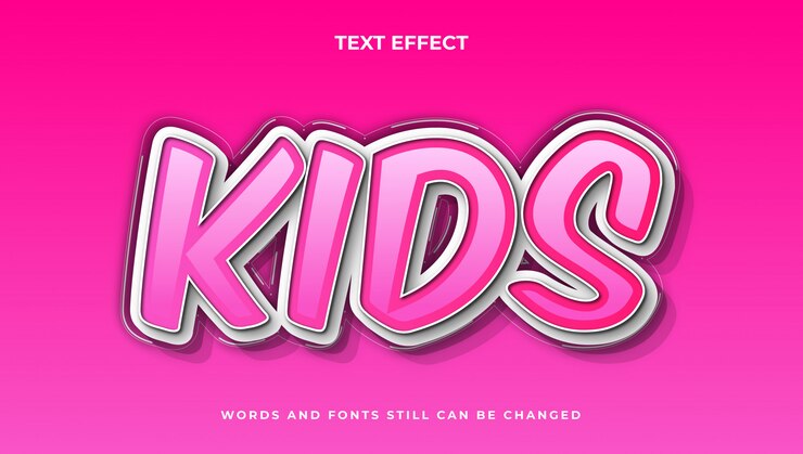 Vector estilo de texto de dibujos animados editable elegante para niños, efecto de texto 3d cómico moderno