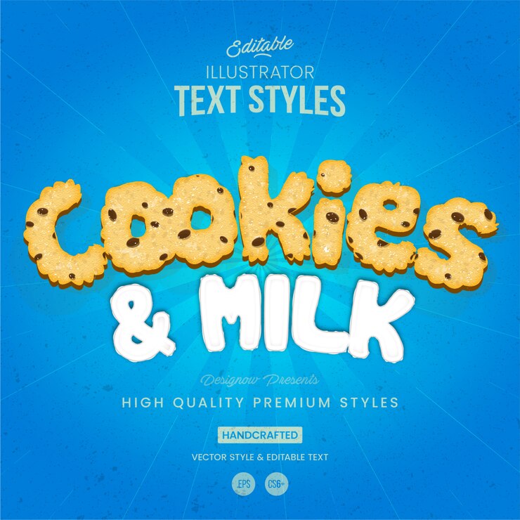 Vector estilo de texto de galletas y leche