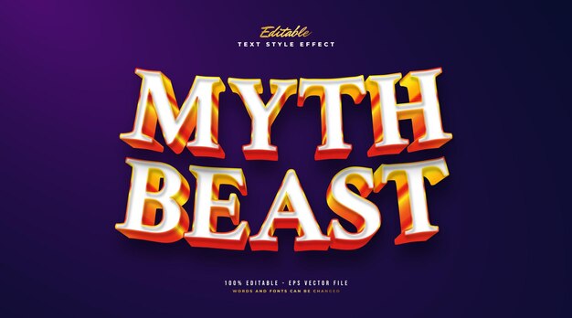 Estilo de texto Myth Beast en blanco y naranja con efecto de relieve 3D. Efecto de estilo de texto editable