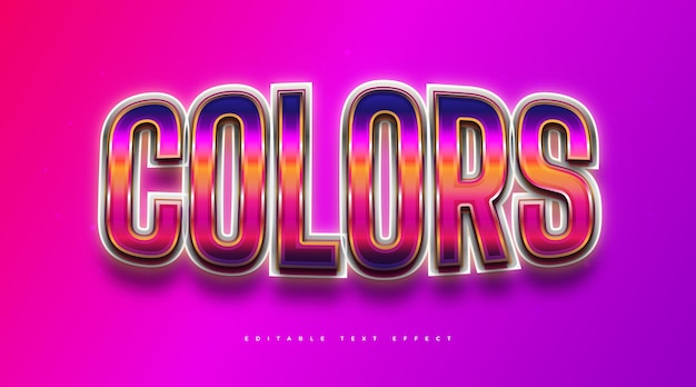 Estilo de texto retro colorido con efecto 3D y brillante. Efecto de estilo de texto editable