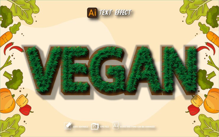 Vector estilo de texto vegano archivo eps de efecto de texto editable