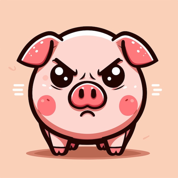 Vector el estilo vectorial del cerdo enojado es una ilustración linda.