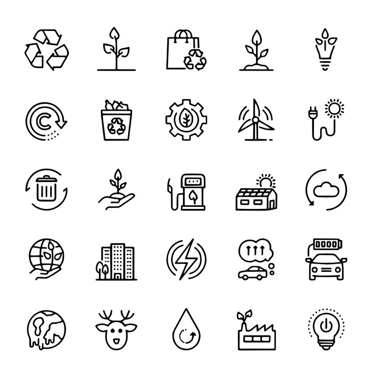 Estilo vectorial de ecología Conjunto de iconos de líneas de trazo editables