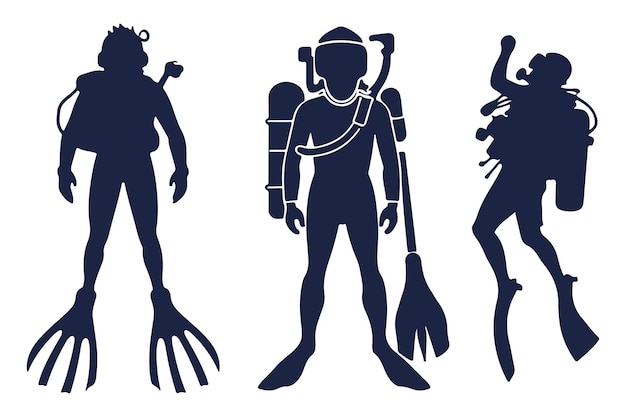 Estilo vectorial de silueta de buceo con fondo blanco