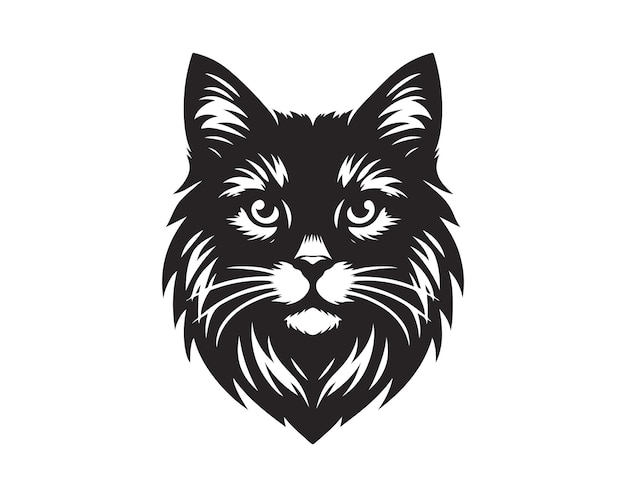estilo vectorial de silueta de cabeza de gato con fondo blanco