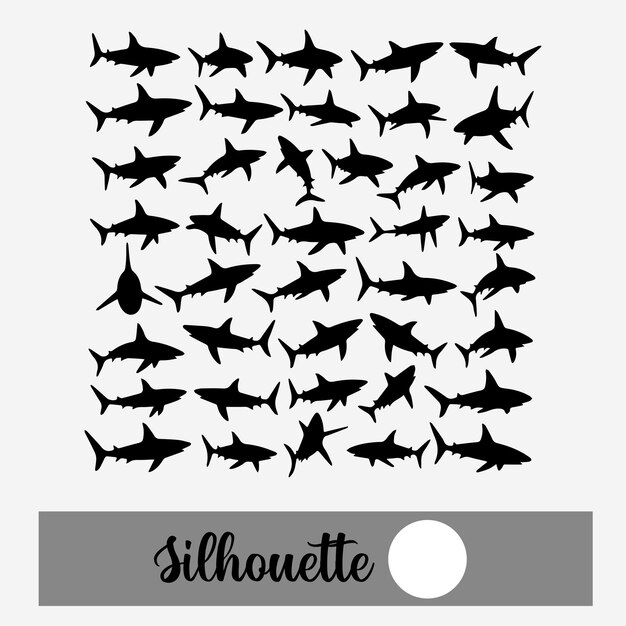 Estilo vectorial de silueta de icono de tiburón con fondo blanco