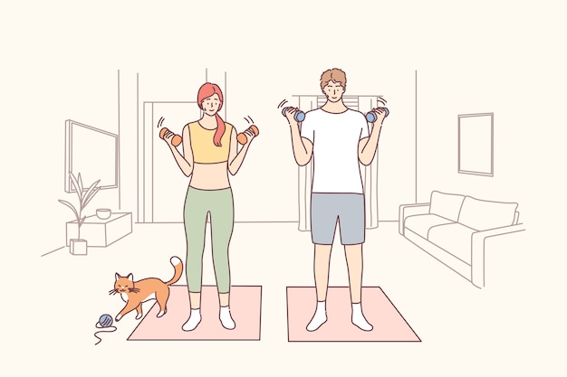 Estilo de vida activo y saludable, concepto de entrenamiento en casa.