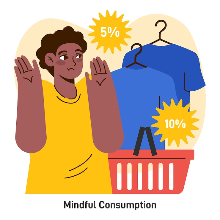 Vector estilo de vida minimalista práctica de vida simple y sobria consumo sostenible y consciente carácter con estilo de vida consciente y ecológico ilustración de vector plano