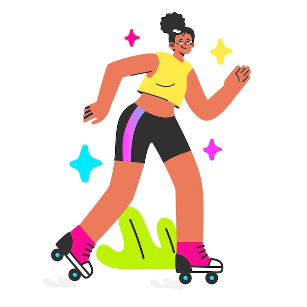 Vector estilo de vida saludable y activo personaje femenino negro que disfruta estar afuera