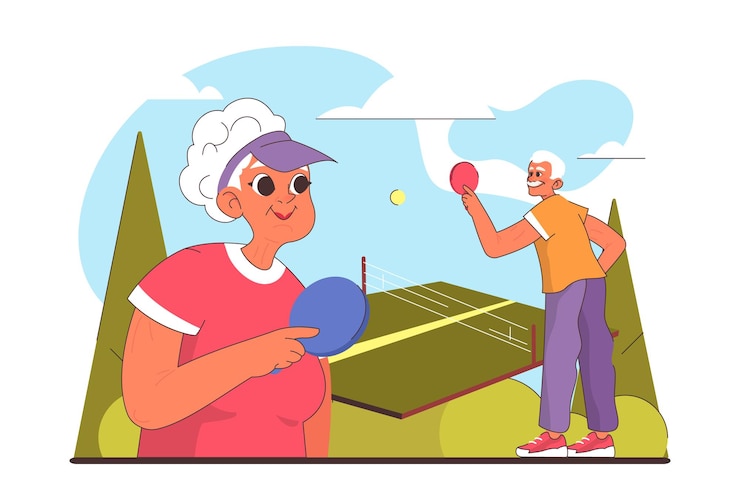 Vector estilo de vida saludable y activo personajes femeninos y masculinos mayores disfrutando