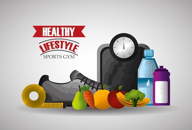 estilo de vida saludable deportes gimnasio comida y equipo