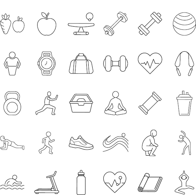 Estilo de vida saludable Fitness Icons Ejercicio Dieta y bienestar