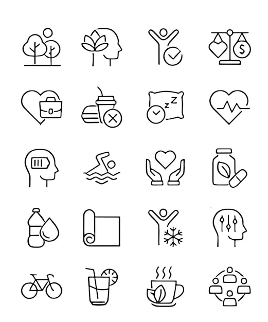El estilo de vida saludable Line Editable Icons set Ilustración vectorial de los modernos iconos de estilo de línea delgada