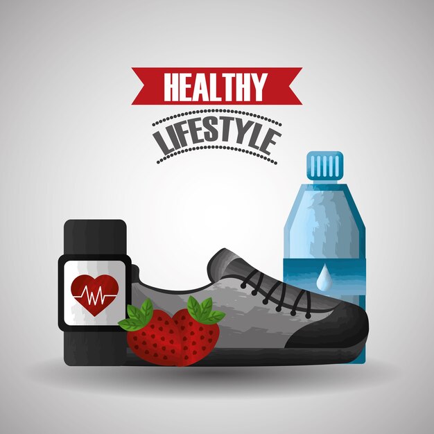 estilo de vida saludable sport fruit y sneaker reloj inteligente