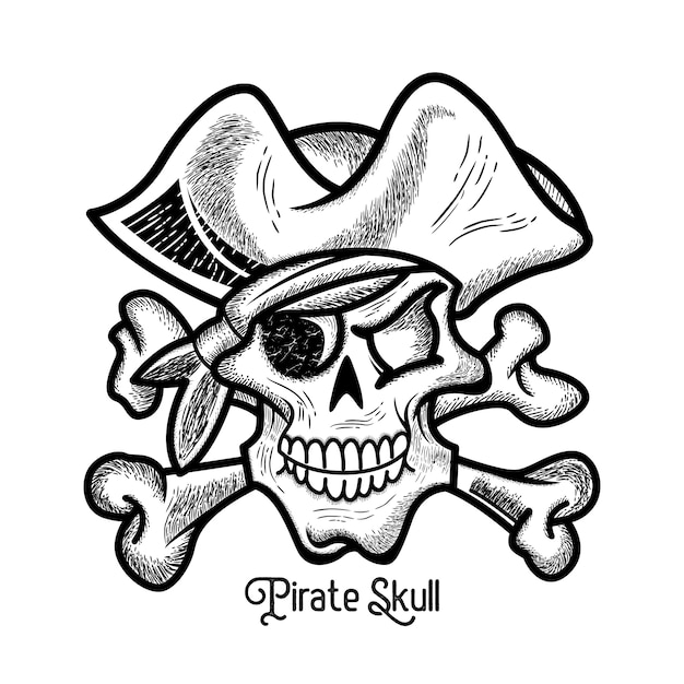 Vector estilo vintage dibujado a mano de calavera pirata