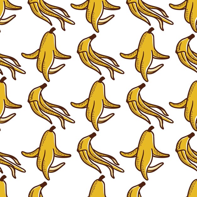 Vector estilo vintage dibujado a mano plátano cáscara de patrones sin fisuras