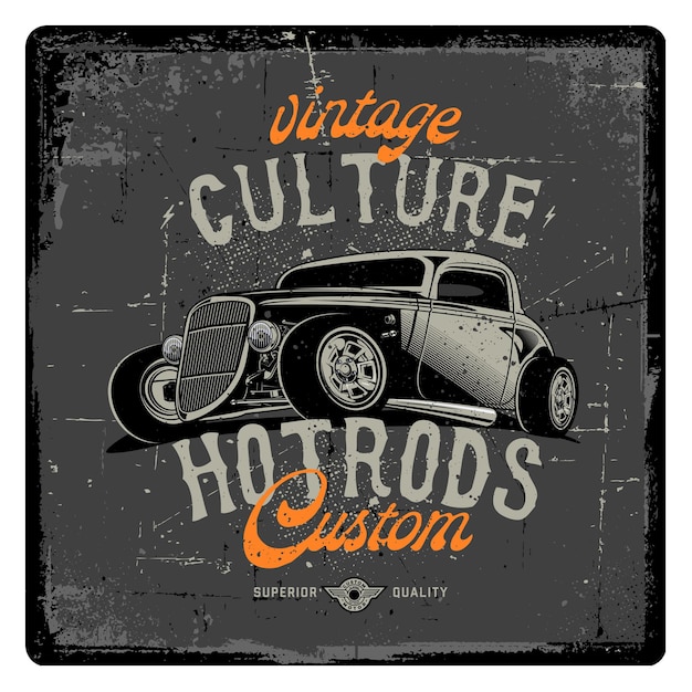 Estilo vintage handdraw gris hotrod con textura grunge