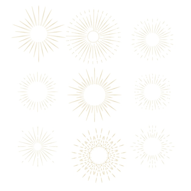 Estilo vintage de la imagen rayos de luz de estallido Colección de estallidos de sol retro de moda dibujados a mano