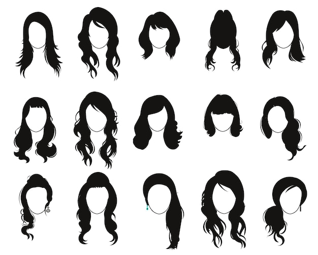 Vector estilos de cabello para mujeres con vector plano de silueta