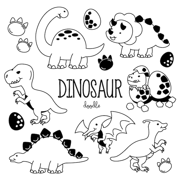 Estilos de dibujo a mano con dinosaurio. Doodle Dinosaurio.
