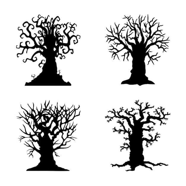 Estilos de silueta de árbol de Halloween espeluznante Conjunto de iconos de ilustración vectorial