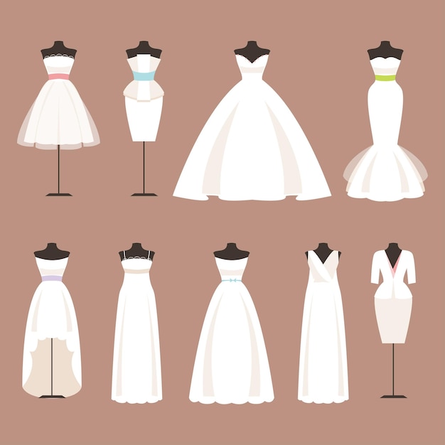 Estilos de vestidos de novia ilustración vectorial