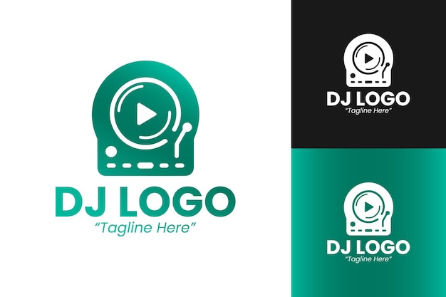 Estilosas plantillas de logotipos de DJ en azul para la marca de música y entretenimiento