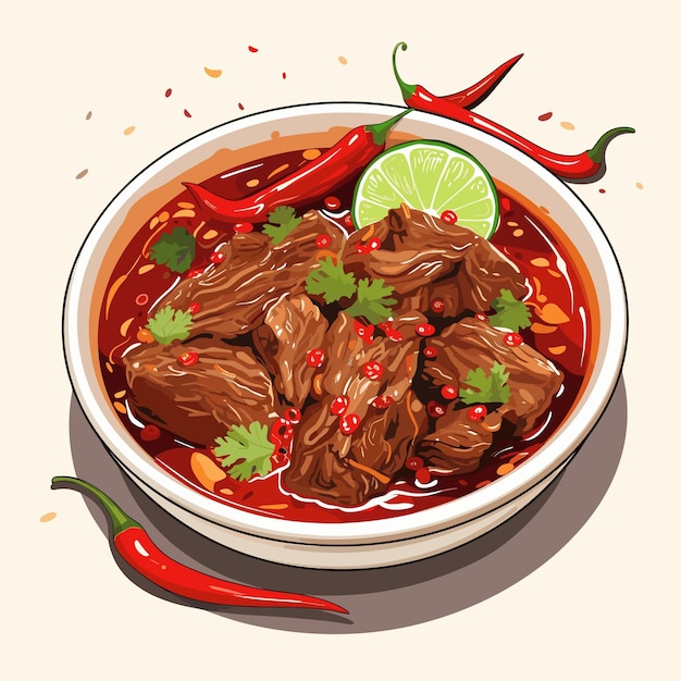 Estofado de cabra picante birria de chivo con chiles y limón ilustración vectorial