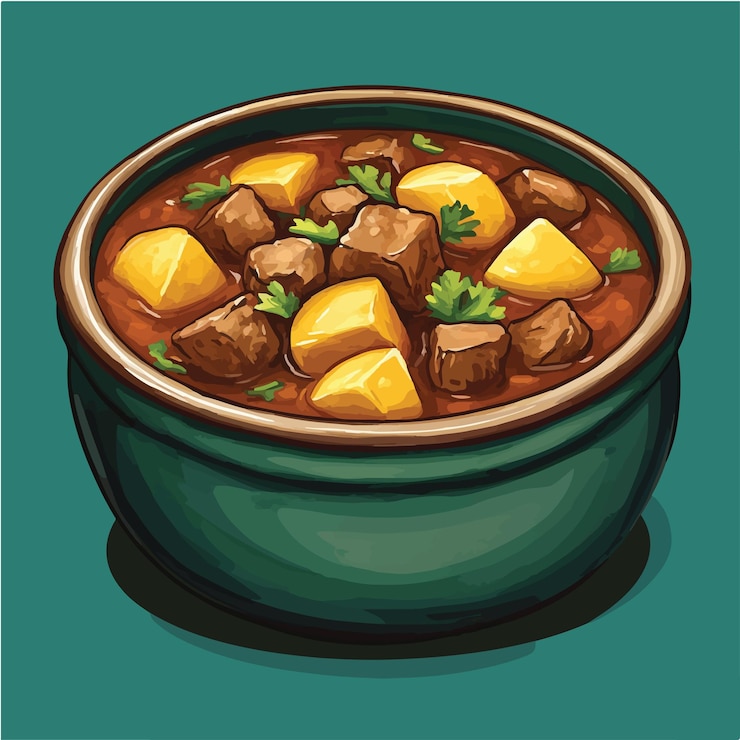 Vector estofado de carne de res caprichoso con patatas ilustración de vector plano ilustración vectorial