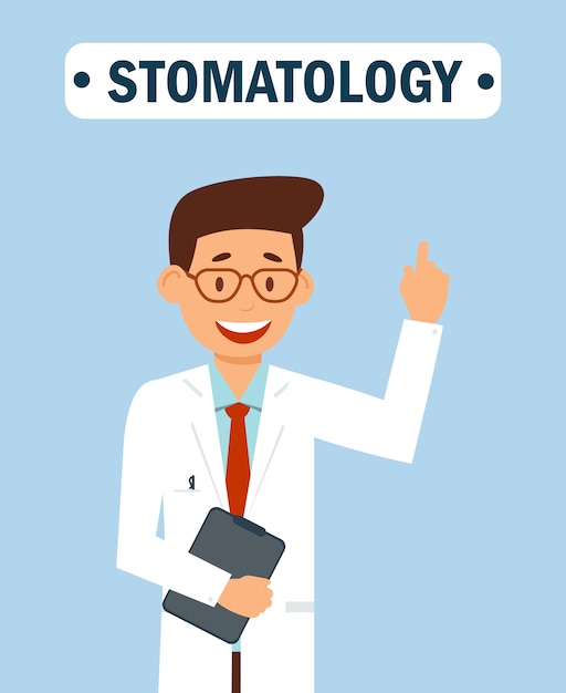 Estomatología, centro de diagnóstico concepto plano