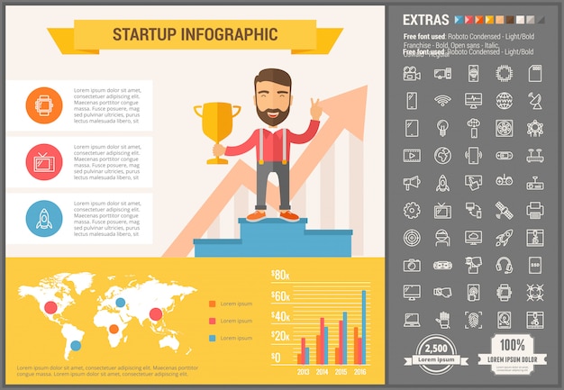 Vector estomatología diseño plano infografía plantilla y conjunto de iconos