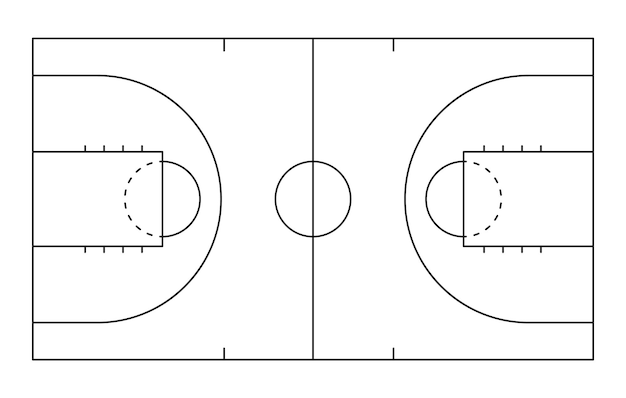 Estrategia de baloncesto juego de campo plantilla de tablero táctico esquema de juego de baloncesto dibujado a mano aprendizaje tablero de plan deportivo Corte en estilo de línea Ilustración vectorial