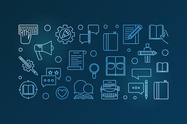 Estrategia de contenido vector ilustración de contorno horizontal azul