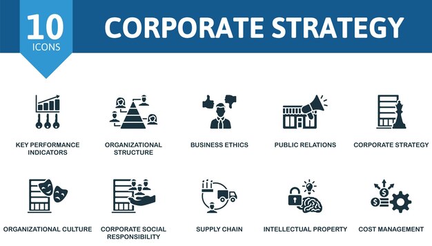 Estrategia corporativa conjunto de íconos creativos