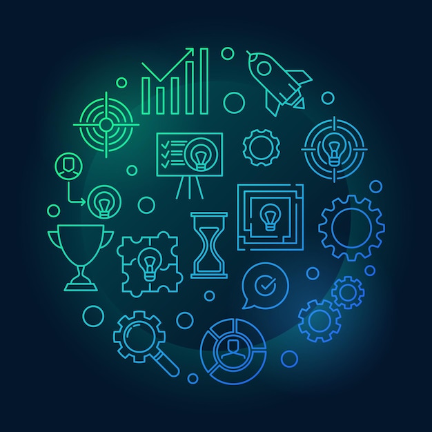 Estrategia empresarial ilustración de contorno vectorial de color redondo o banner