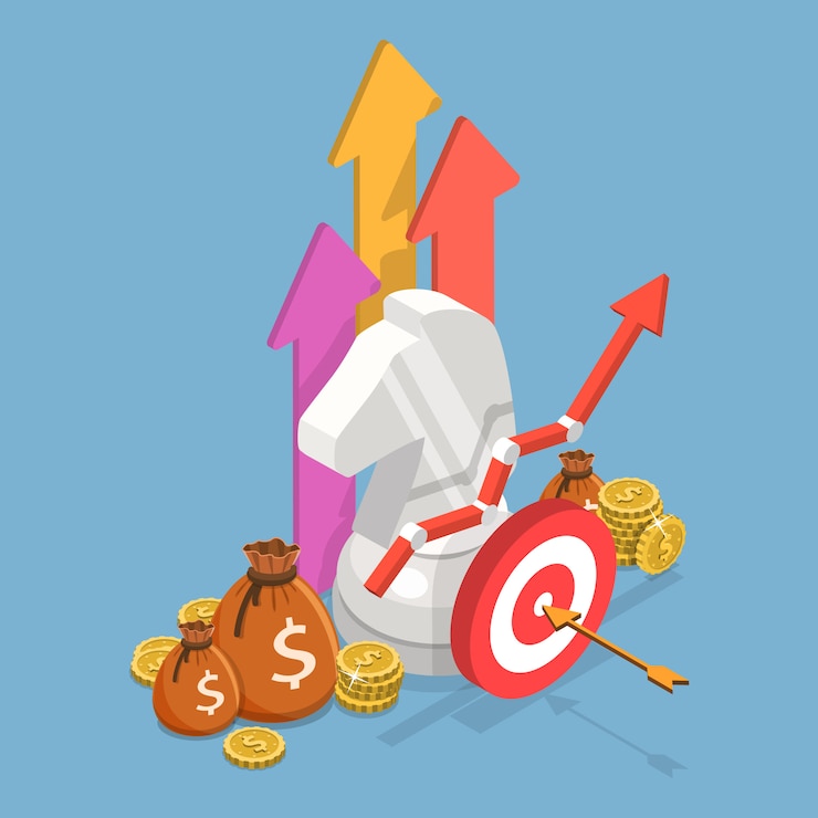 Vector estrategia empresarial isométrica ilustración conceptual plana.