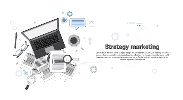 Estrategia de gestión plan de marketing negocio web ilustración de vector de banner