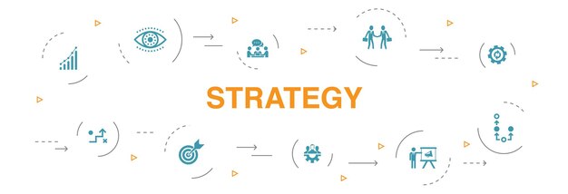 Estrategia infografía diseño de círculo de 10 pasos. objetivo, crecimiento, proceso, trabajo en equipo iconos simples