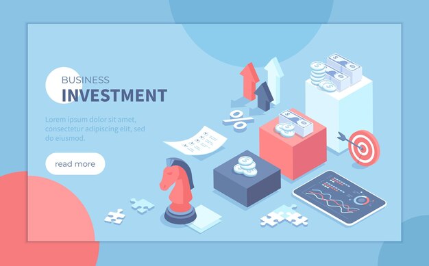Estrategia de inversión Éxito financiero de la inversión Pasos de crecimiento de las ganancias Ilustración del vector isométrico