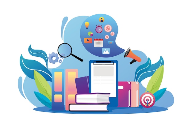 Estrategia de marketing y planificación empresarial Ilustración de conceptos Elementos de fondo Vector
