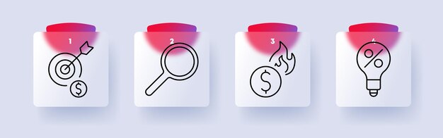 Estrategia de negocios y análisis financiero conjunto de iconos Profito objetivo lupa riesgo financiero idea económica inversión ahorro gestión de crisis investigación