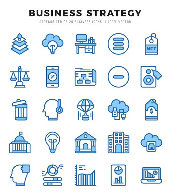 Estrategia de negocios Colección de iconos de dos colores Conjunto de 25 iconos en un diseño de dos colores