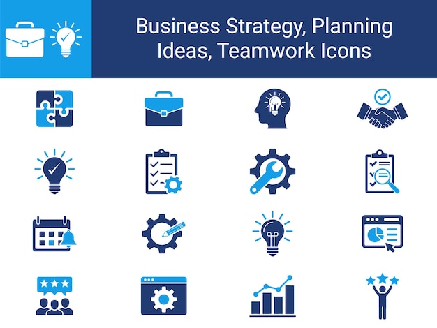Estrategia de negocios Icones Planificación Innovación Trabajo en equipo y éxito Ilustración vectorial del icono