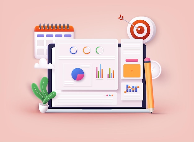 Estrategia de negocios plantilla de página de aterrizaje Estrategia de contenido de análisis de negocios y concepto de gestión Ilustraciones vectoriales web 3D