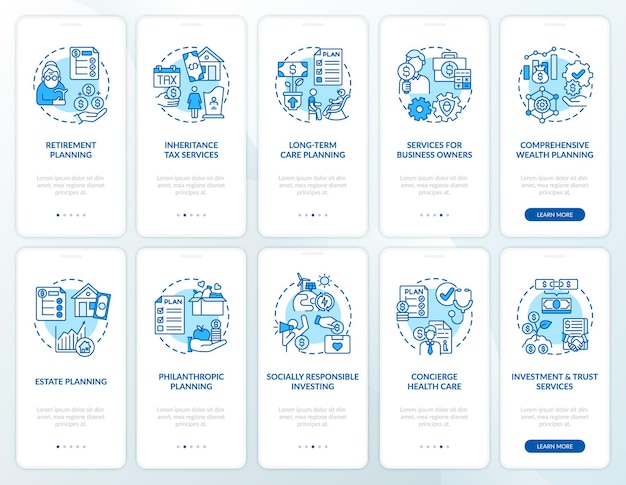 Estrategia de prosperidad incorporando la pantalla de la página de la aplicación móvil con el conjunto de conceptos. tutorial de operaciones financieras instrucciones gráficas de 5 pasos.