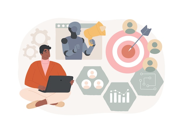 Estrategias de marketing dirigidas basadas en conceptos abstractos, ilustraciones vectoriales, marketing y