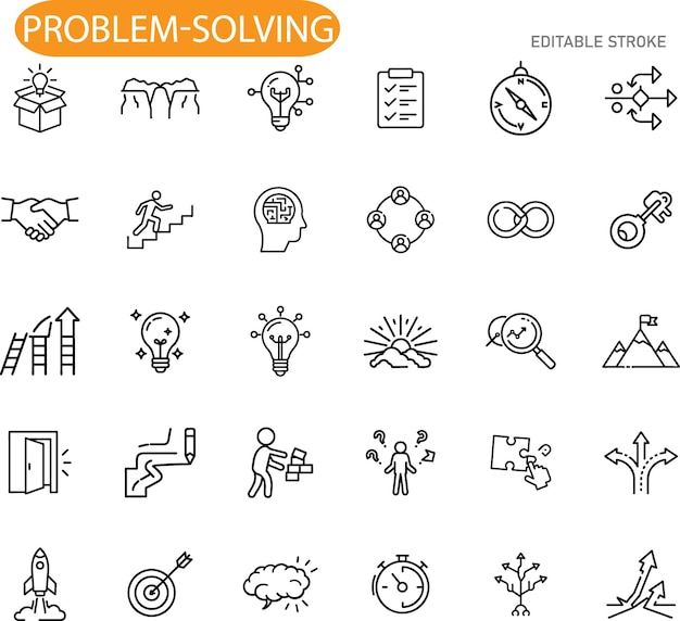 Estrategias de resolución de problemas Iconos de la innovación, la creatividad y las soluciones