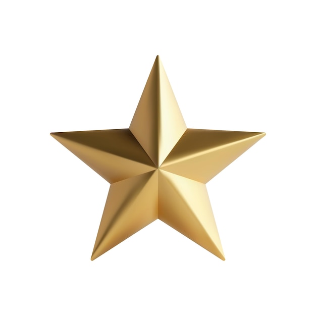 Estrella 3D dorada y brillante sobre un fondo blanco