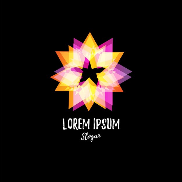 estrella abstracta. Estrella del logotipo. Estrella vectorial del logotipo. Logotipo con estilo moderno aislado. Logotipo colorido. Logotipo geométrico. Efectos de superposición de colores. Elementos de diseño. Logotipo de triángulos. logotipo de joyería.